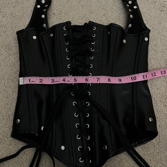Black Studded Corset Halter Top w. buckles, underbust, fully adjustable, lace up - Picture 8 of 12